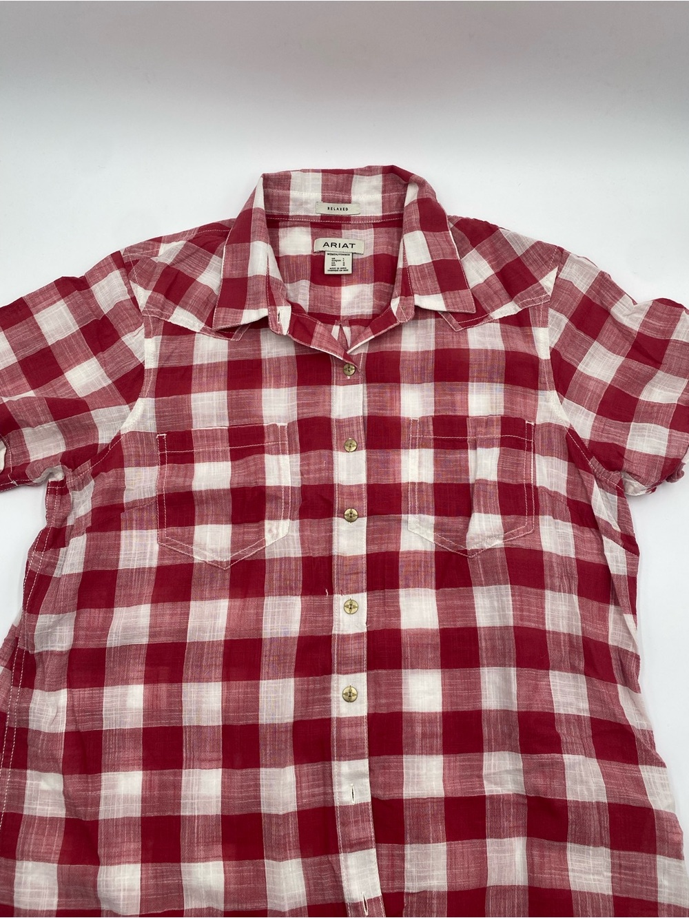 Ariat Red & White Relaxed Plaid Short-Sleeve Button-Down Shirt